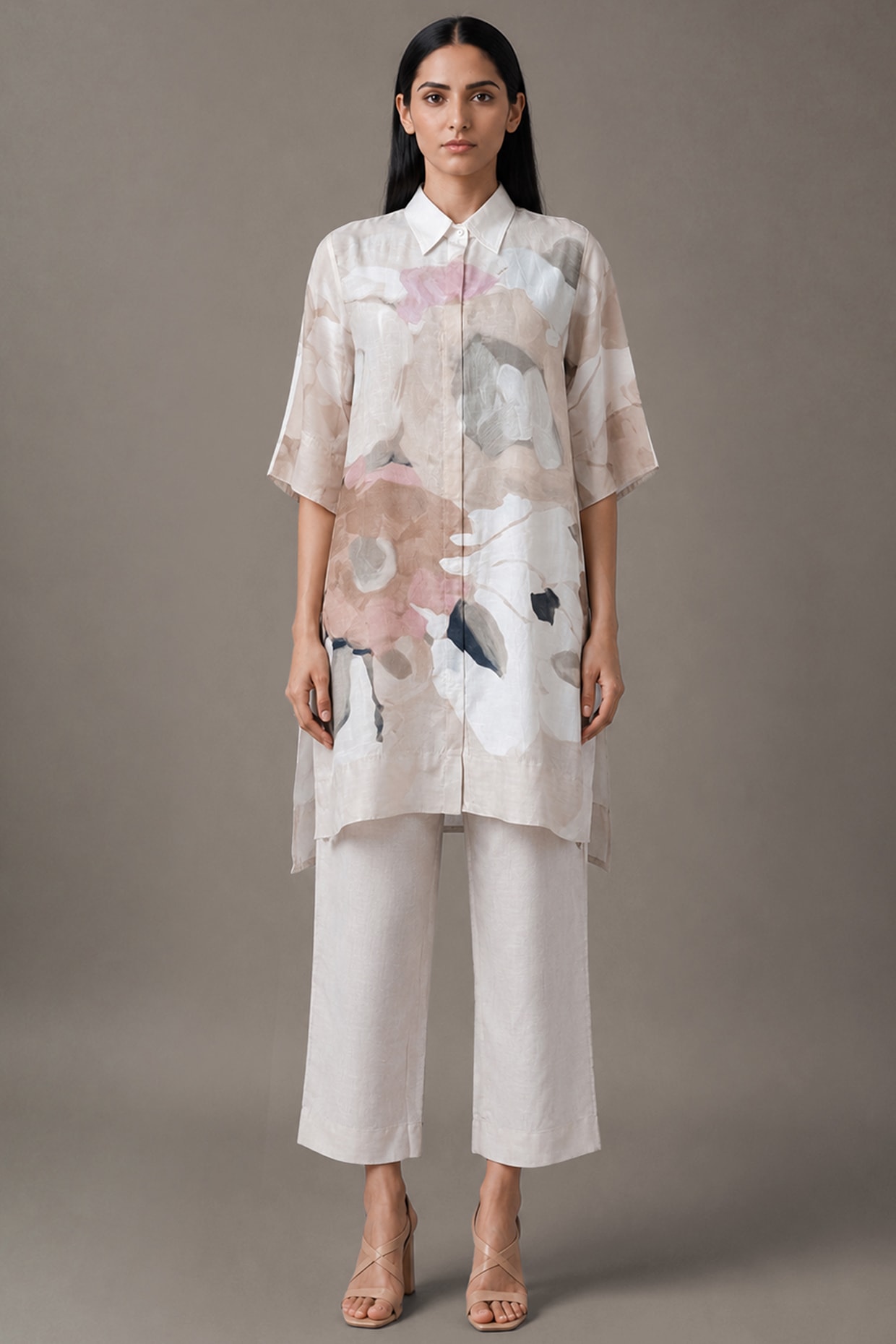 CLOS Pearl Ivory Korean Linen Printed Dress