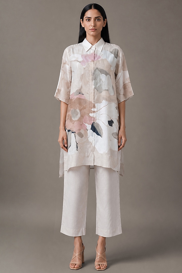 Pearl Ivory Korean Linen Printed Vacation Dress by CLOS at Pernia's Pop Up Shop