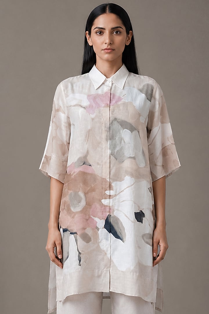 Pearl Ivory Korean Linen Printed Vacation Dress by CLOS at Pernia's Pop Up Shop