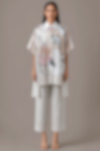 Pearl Ivory Dupion Silk Floral Printed Co-Ord Set by CLOS at Pernia's Pop Up Shop
