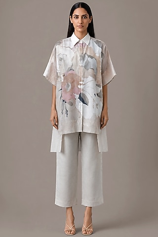 Pearl Ivory Dupion Silk Floral Printed Co-Ord Set by CLOS
