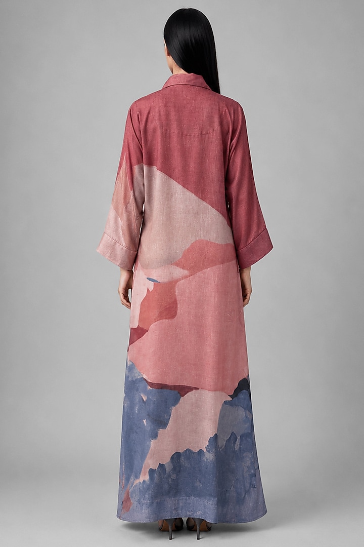 Dusty Berry Korean Linen Abstract Printed Vacation Dress by CLOS at Pernia's Pop Up Shop