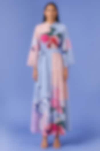 Powder Blue Korean Linen Abstract Printed Vacation Dress by CLOS at Pernia's Pop Up Shop