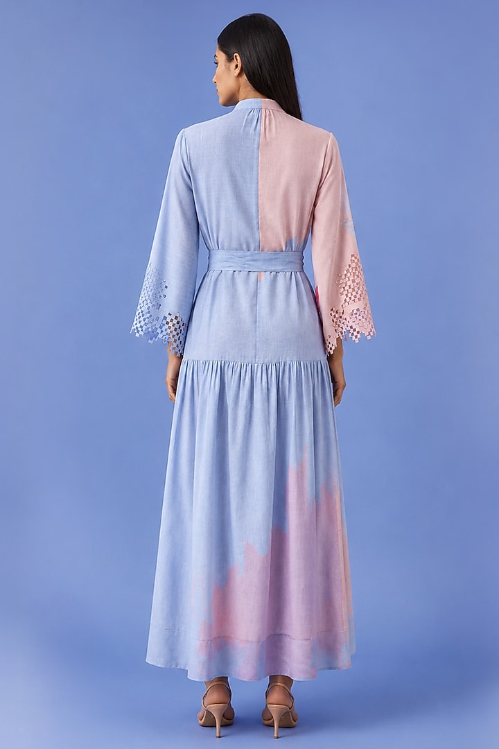 Powder Blue Korean Linen Abstract Printed Vacation Dress by CLOS at Pernia's Pop Up Shop