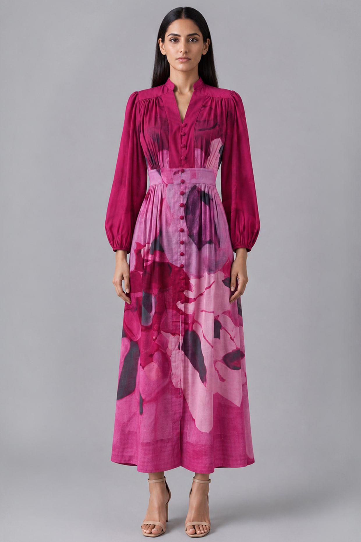 CLOS Berry Pink Linen Abstract Printed Dress