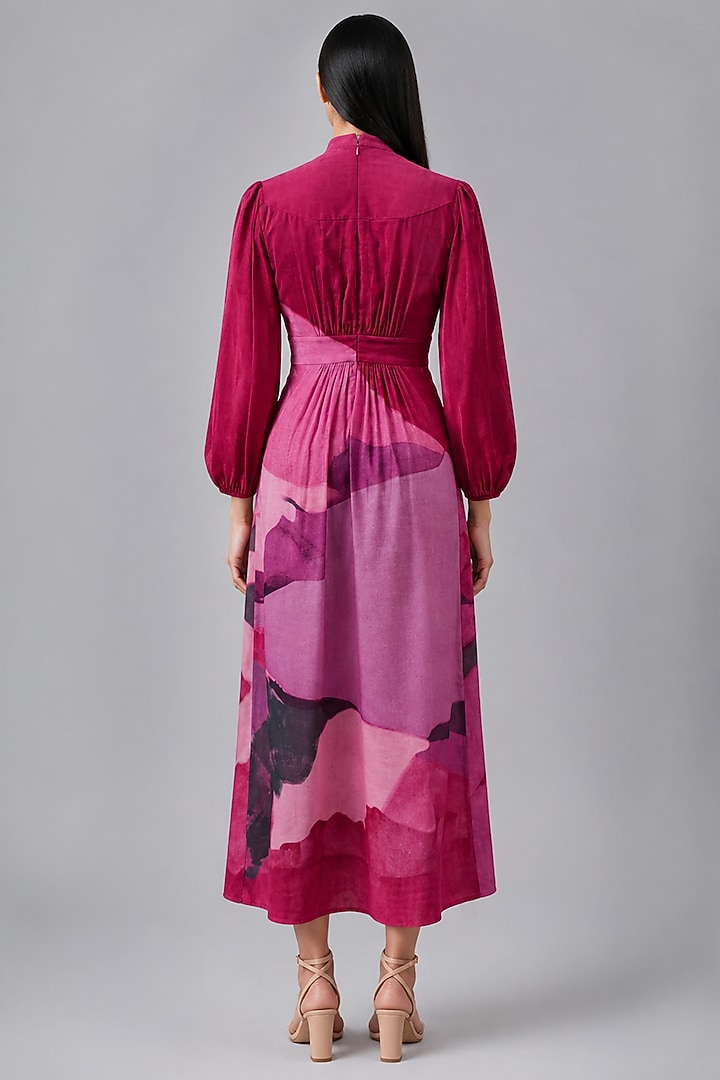Berry Pink Linen Abstract Printed Vacation Dress by CLOS at Pernia's Pop Up Shop