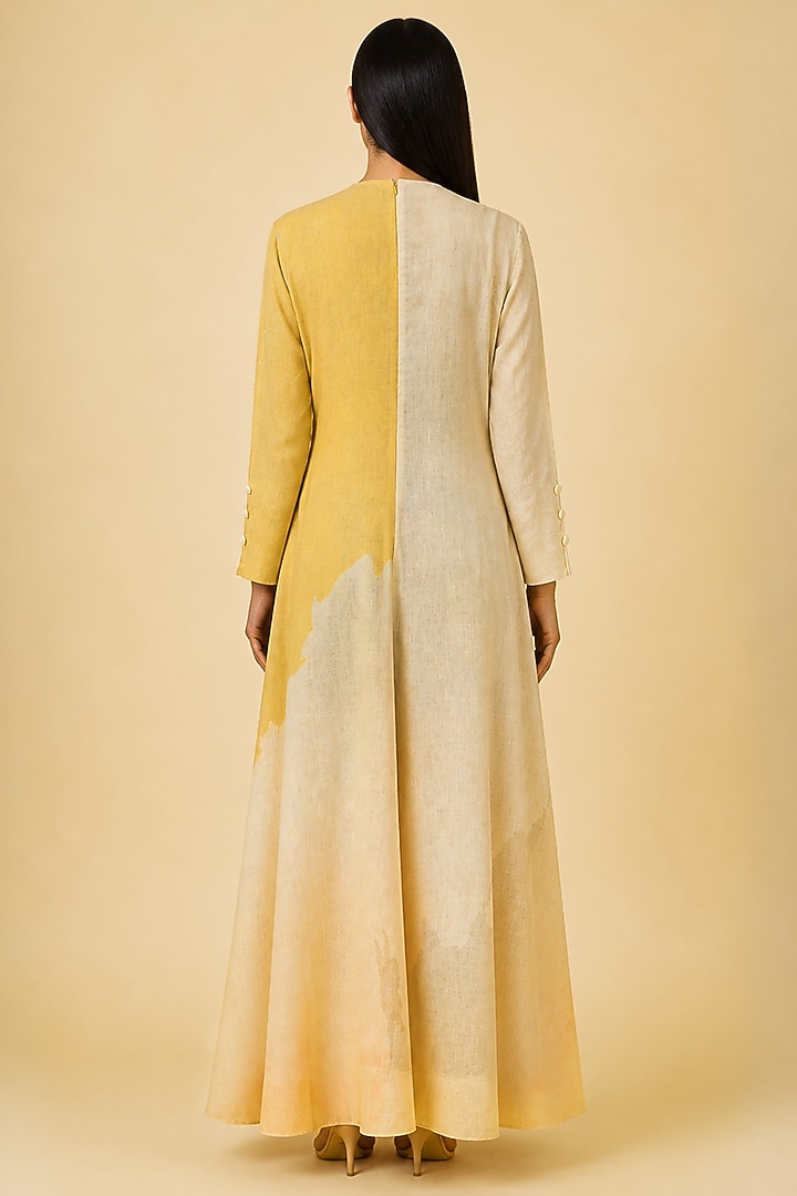 Honey Gold Korean Linen Abstract Floral Printed Vacation Dress by CLOS at Pernia's Pop Up Shop