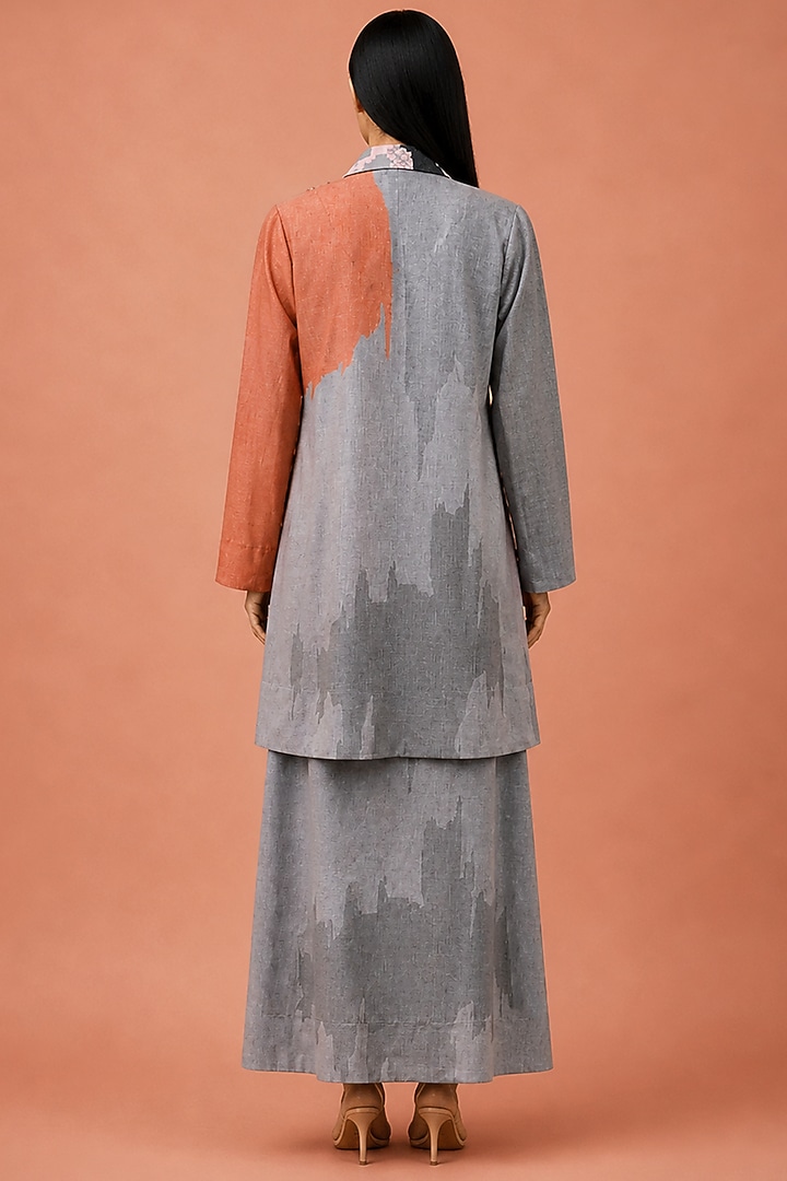 Ash Rose Grey Korean Linen Abstract Floral Printed Jacket Set by CLOS at Pernia's Pop Up Shop