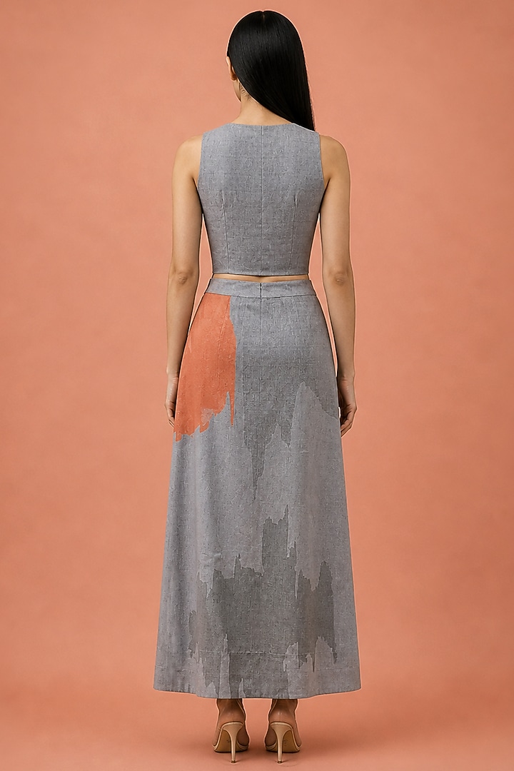 Ash Rose Grey Korean Linen Abstract Floral Printed Jacket Set by CLOS at Pernia's Pop Up Shop