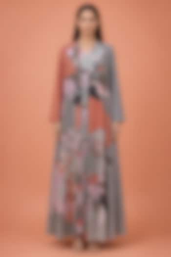 Coral Grey Korean Linen Abstract Printed Jacket Dress by CLOS at Pernia's Pop Up Shop