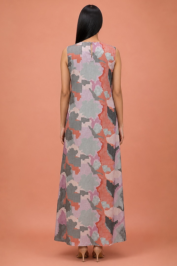 Coral Grey Korean Linen Abstract Printed Jacket Dress by CLOS at Pernia's Pop Up Shop