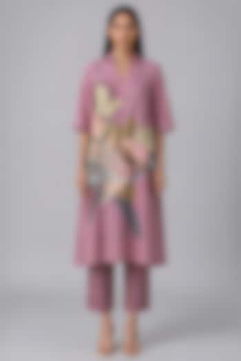 Rose Mist Korean Linen Floral Printed Kurta Set by CLOS at Pernia's Pop Up Shop
