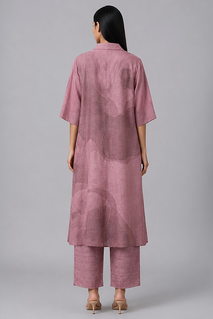 Rose Mist Korean Linen Floral Printed Kurta Set by CLOS at Pernia's Pop Up Shop
