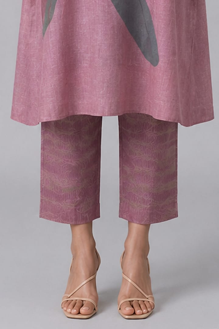 Rose Mist Korean Linen Floral Printed Kurta Set by CLOS at Pernia's Pop Up Shop