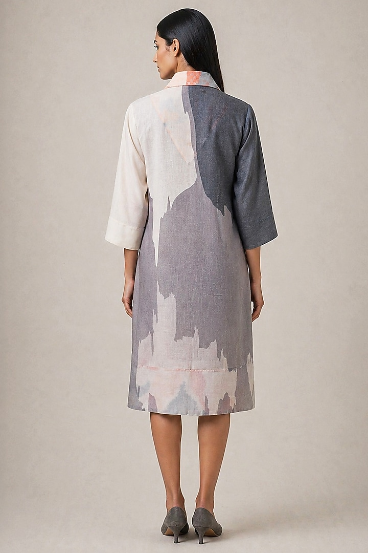 Slate Ivory Korean Linen Floral Printed Wrapped Vacation Dress by CLOS at Pernia's Pop Up Shop