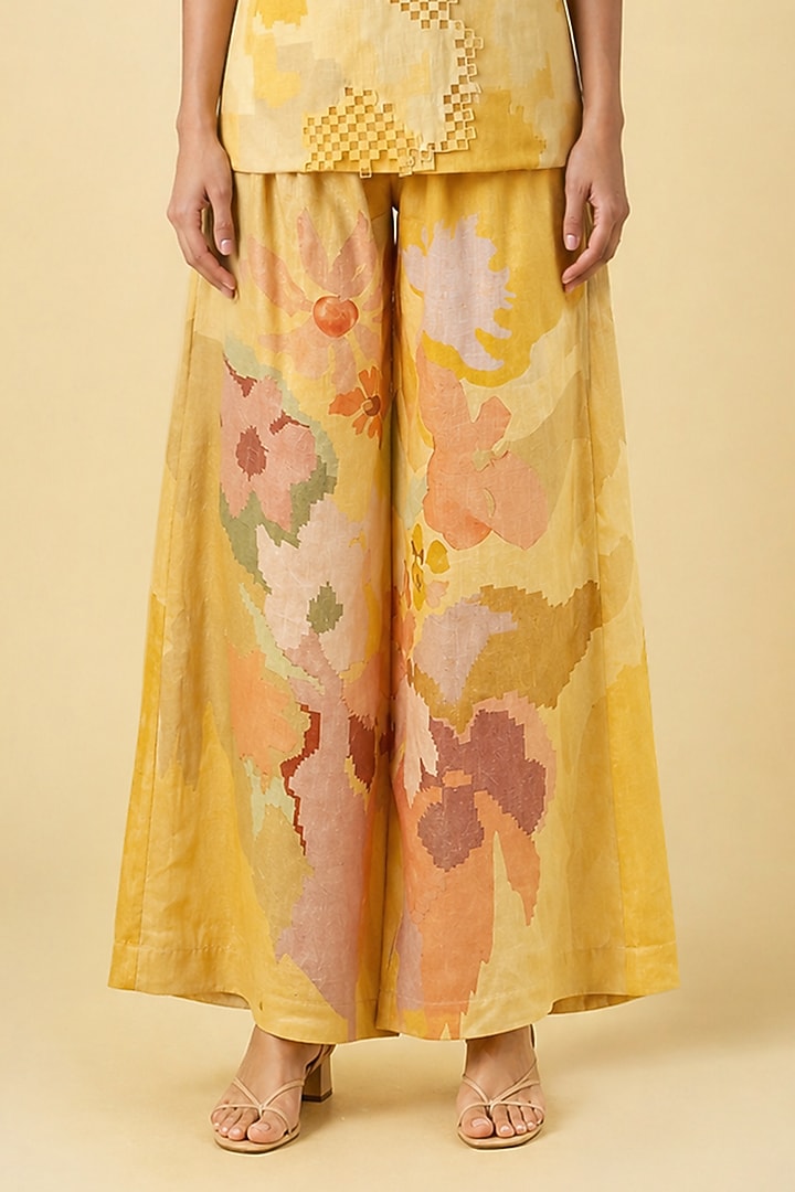 Honey Gold Korean Linen Ikat Cutwork Kurta Set by CLOS at Pernia's Pop Up Shop
