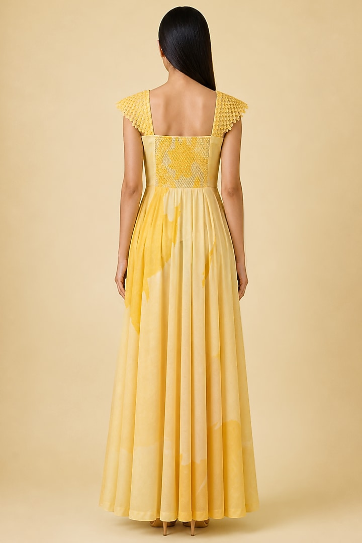 Honey Gold Korean Linen Abstract Floral Printed Gown by CLOS at Pernia's Pop Up Shop