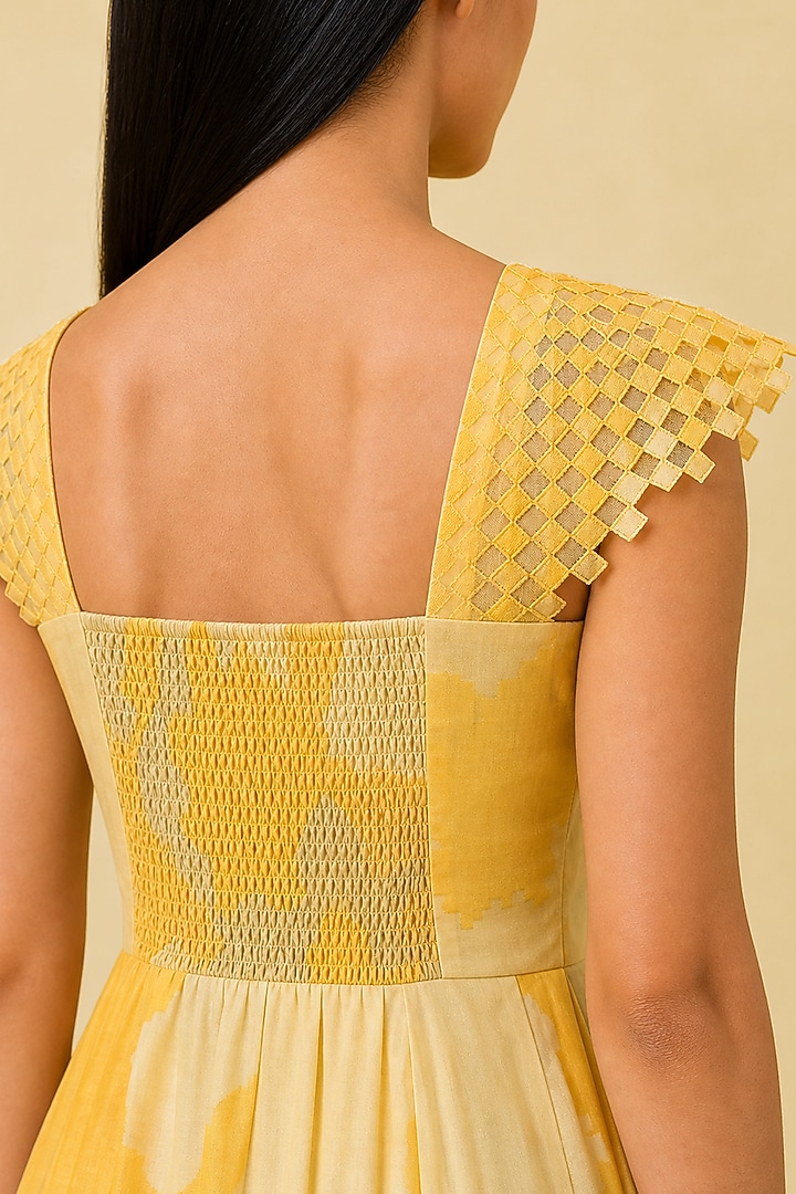 Honey Gold Korean Linen Abstract Floral Printed Gown by CLOS at Pernia's Pop Up Shop