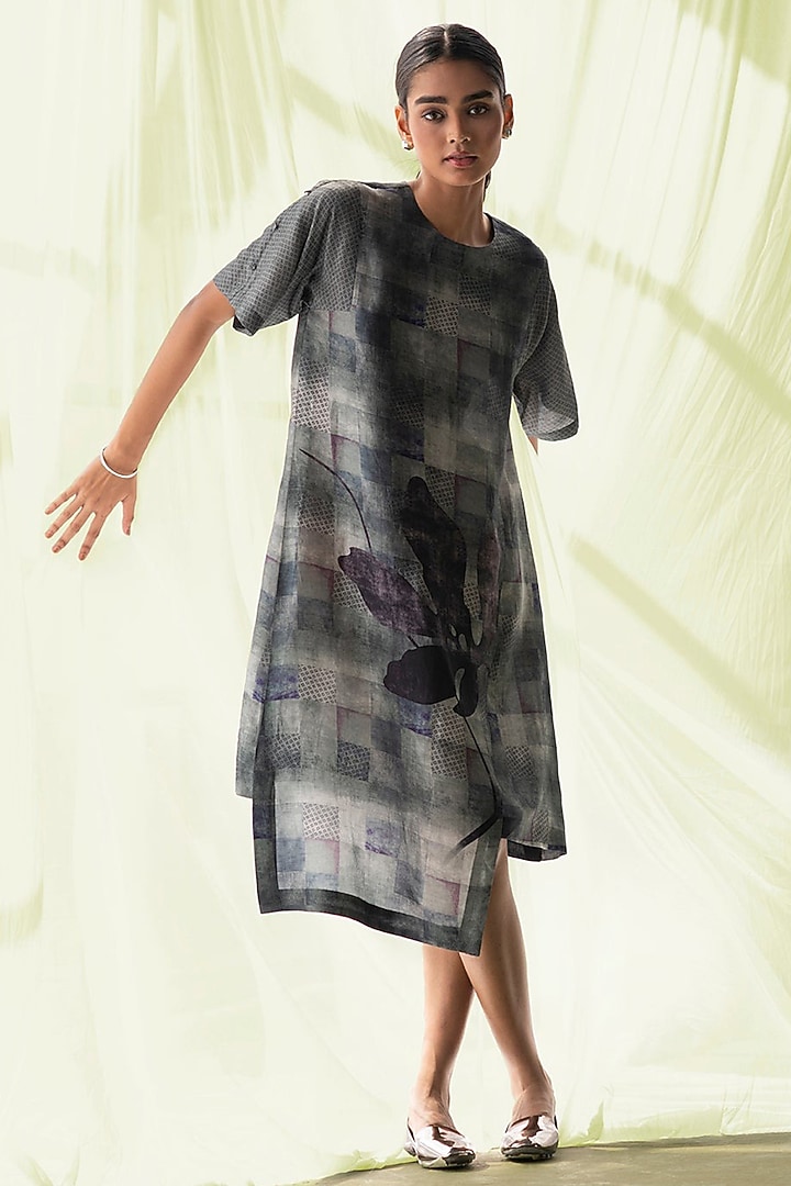 Charcoal Black Dupion Silk Boxy Summer Dress by CLOS at Pernia's Pop Up Shop