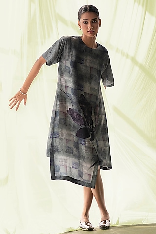 Charcoal Black Dupion Silk Boxy Dress by CLOS