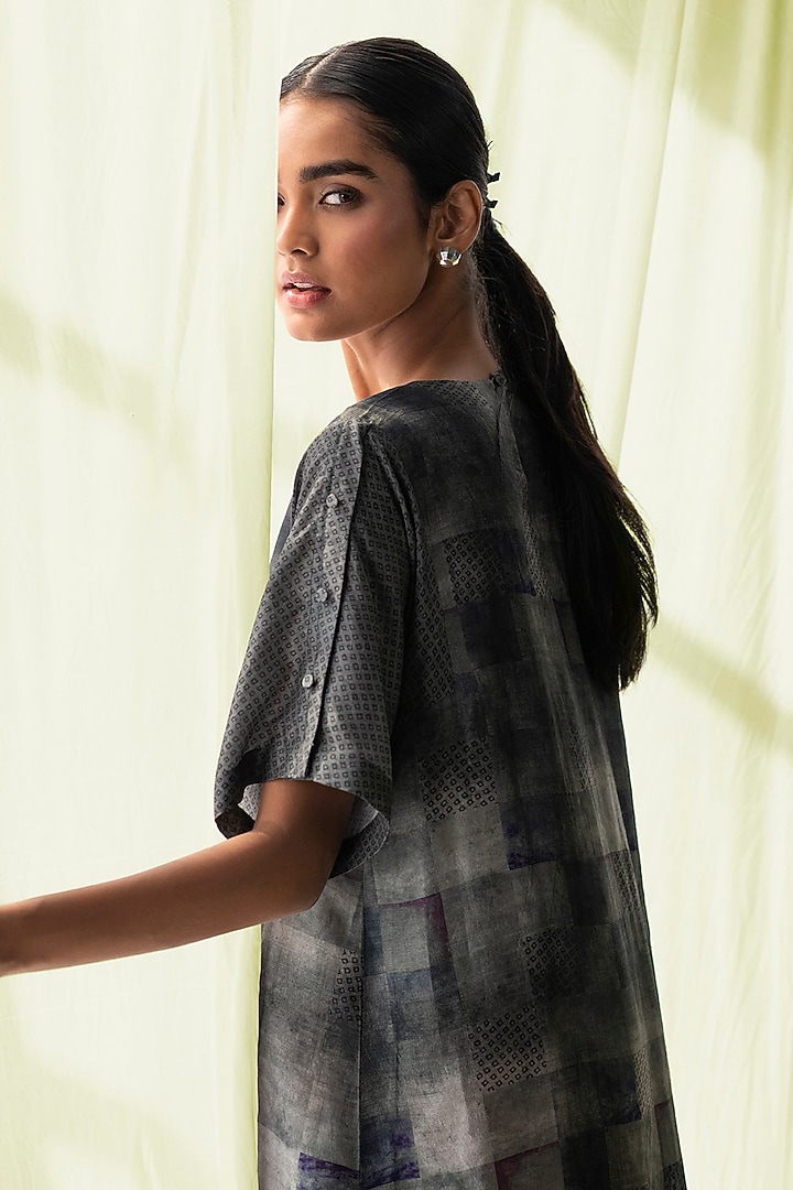 Charcoal Black Dupion Silk Boxy Summer Dress by CLOS at Pernia's Pop Up Shop