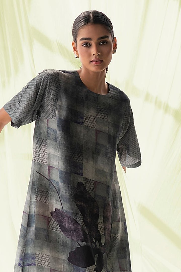 Charcoal Black Dupion Silk Boxy Summer Dress by CLOS at Pernia's Pop Up Shop