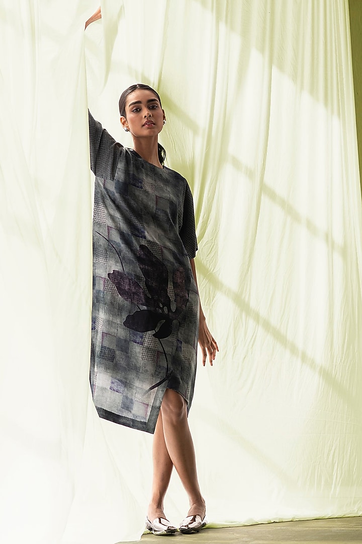 Charcoal Black Dupion Silk Boxy Summer Dress by CLOS at Pernia's Pop Up Shop