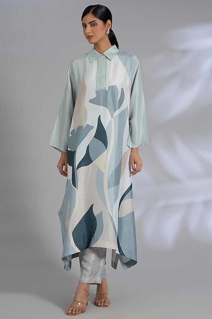 Grey Dupion Silk Kurta Set by CLOS at Pernia's Pop Up Shop