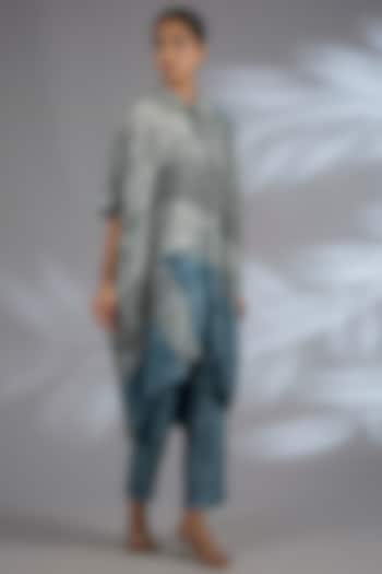 Grey Dupion Silk Asymmetrical Kurta Set by CLOS at Pernia's Pop Up Shop