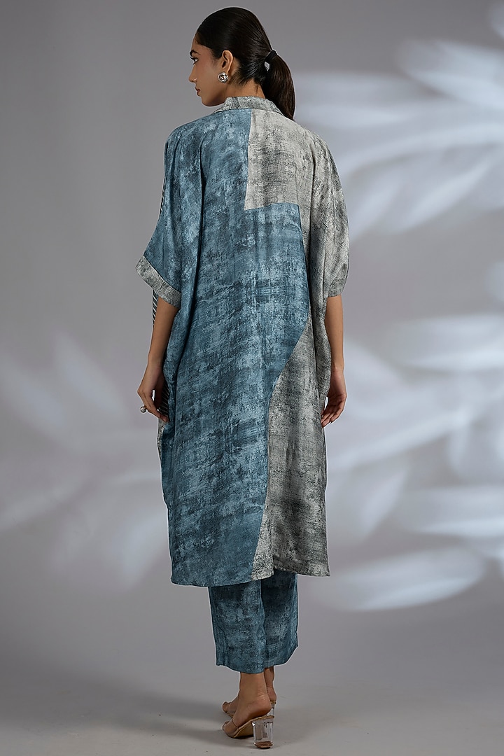 Grey Dupion Silk Asymmetrical Kurta Set by CLOS at Pernia's Pop Up Shop