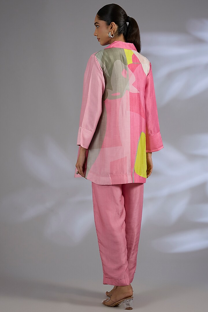 Pink Dupion Silk Asymmetrical Kurta Set by CLOS at Pernia's Pop Up Shop