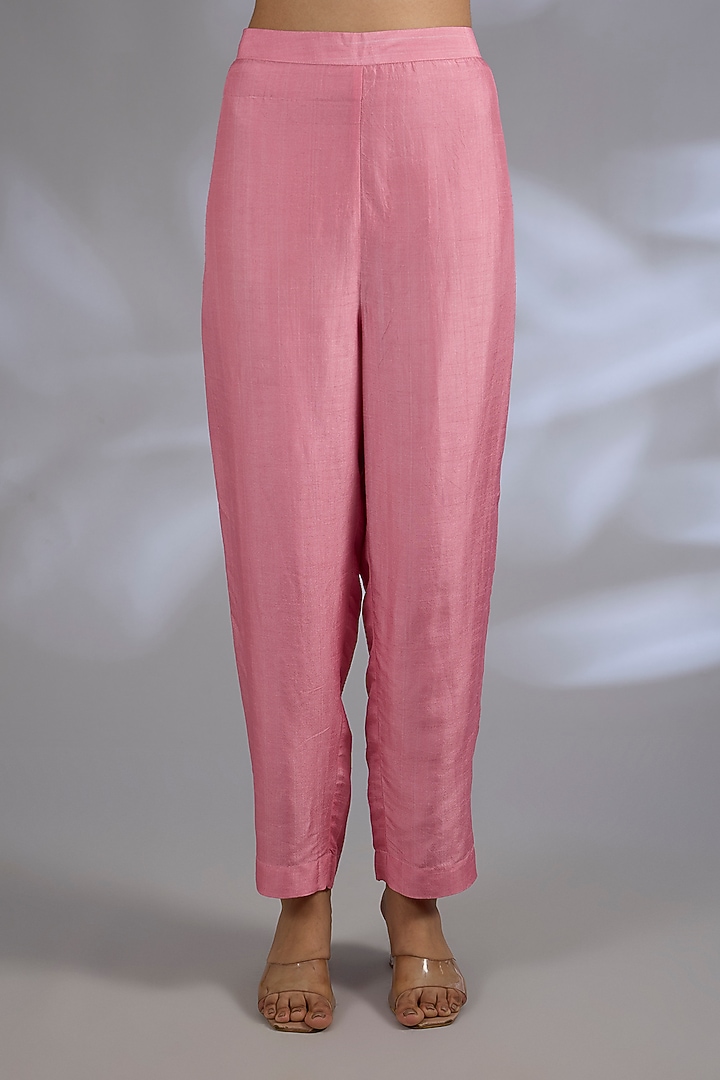 Pink Dupion Silk Asymmetrical Kurta Set by CLOS at Pernia's Pop Up Shop