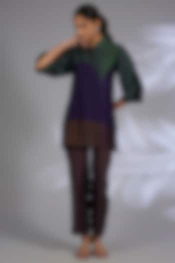 Blue Dupion Silk Asymmetrical Kurta Set by CLOS at Pernia's Pop Up Shop