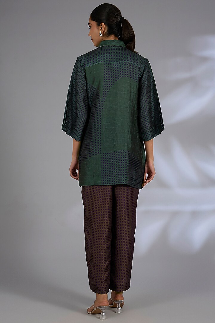 Blue Dupion Silk Asymmetrical Kurta Set by CLOS at Pernia's Pop Up Shop