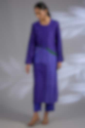 Blue Dupion Silk Kurta Set by CLOS at Pernia's Pop Up Shop