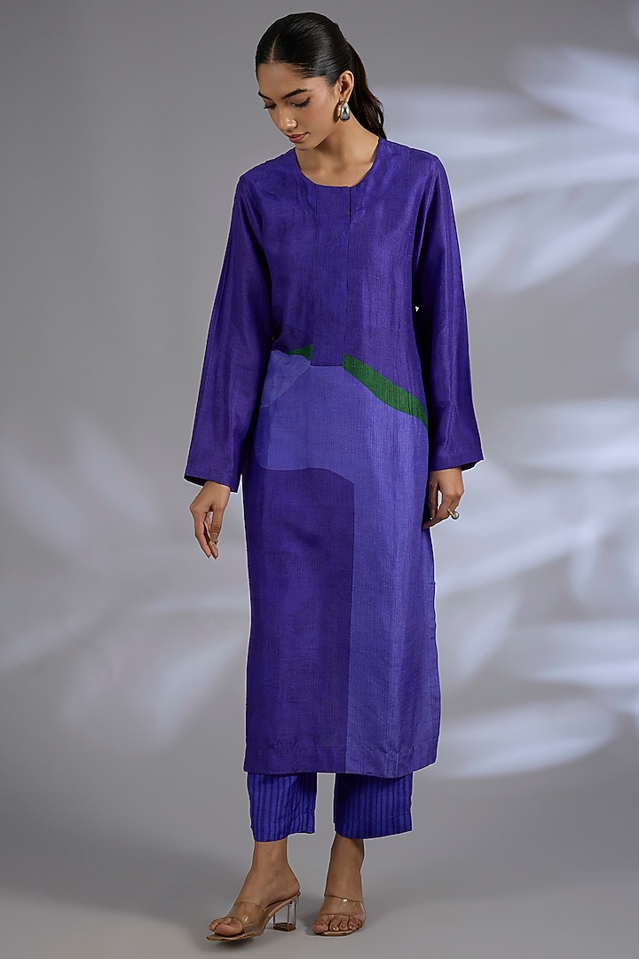 Blue Dupion Silk Kurta Set by CLOS at Pernia's Pop Up Shop