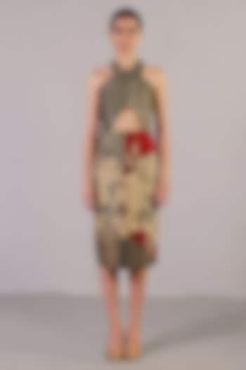 Wine & Grey Dupion Silk Halter Vacation Dress by CLOS at Pernia's Pop Up Shop