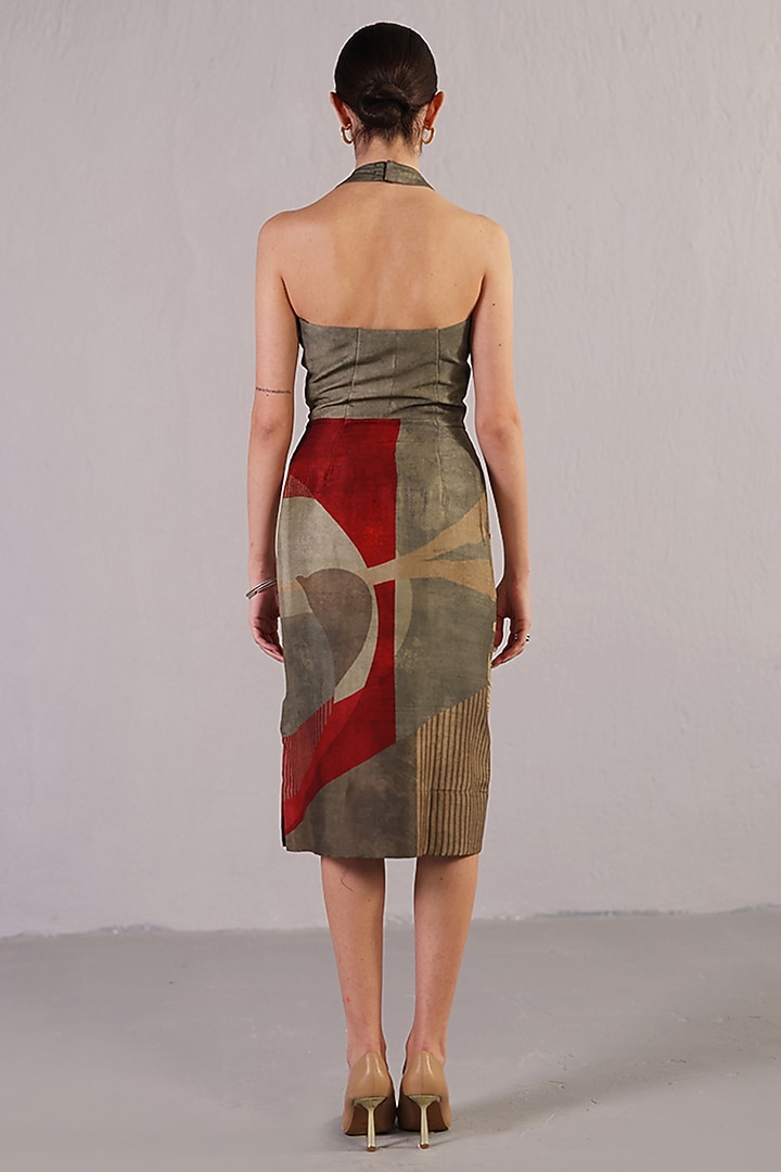 Wine & Grey Dupion Silk Halter Vacation Dress by CLOS at Pernia's Pop Up Shop