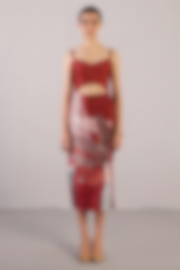 Brick Red Dupion Silk Bodycon Strappy Vacation Dress by CLOS at Pernia's Pop Up Shop