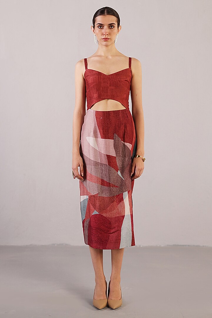 Brick Red Dupion Silk Bodycon Strappy Vacation Dress by CLOS at Pernia's Pop Up Shop