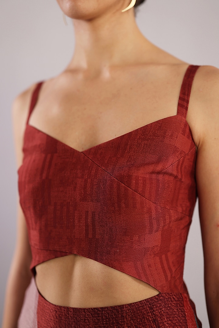 Brick Red Dupion Silk Bodycon Strappy Vacation Dress by CLOS at Pernia's Pop Up Shop