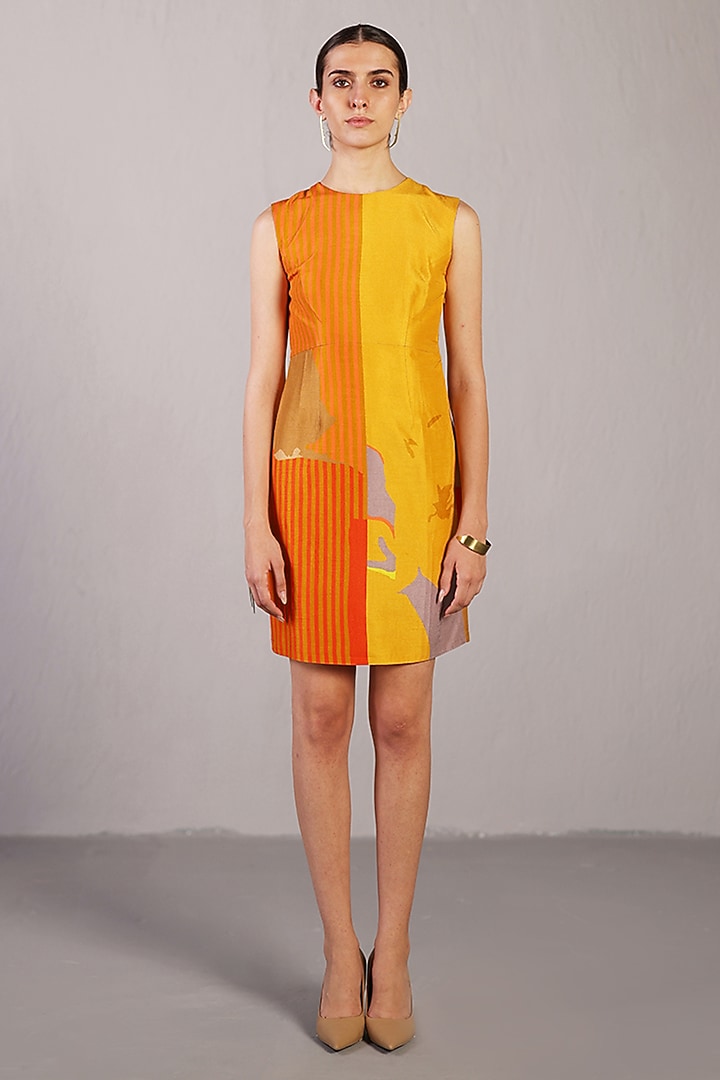 Yellow & Orange Dupion Silk Mini Summer Dress by CLOS at Pernia's Pop Up Shop