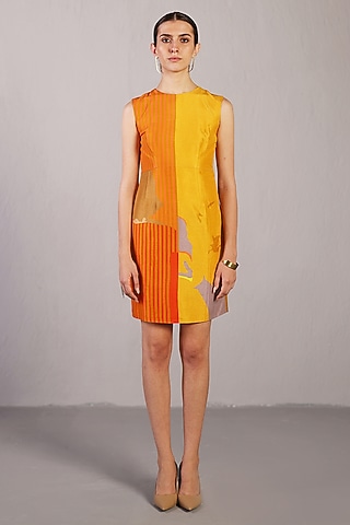 Yellow & Orange Dupion Silk Mini Dress by CLOS
