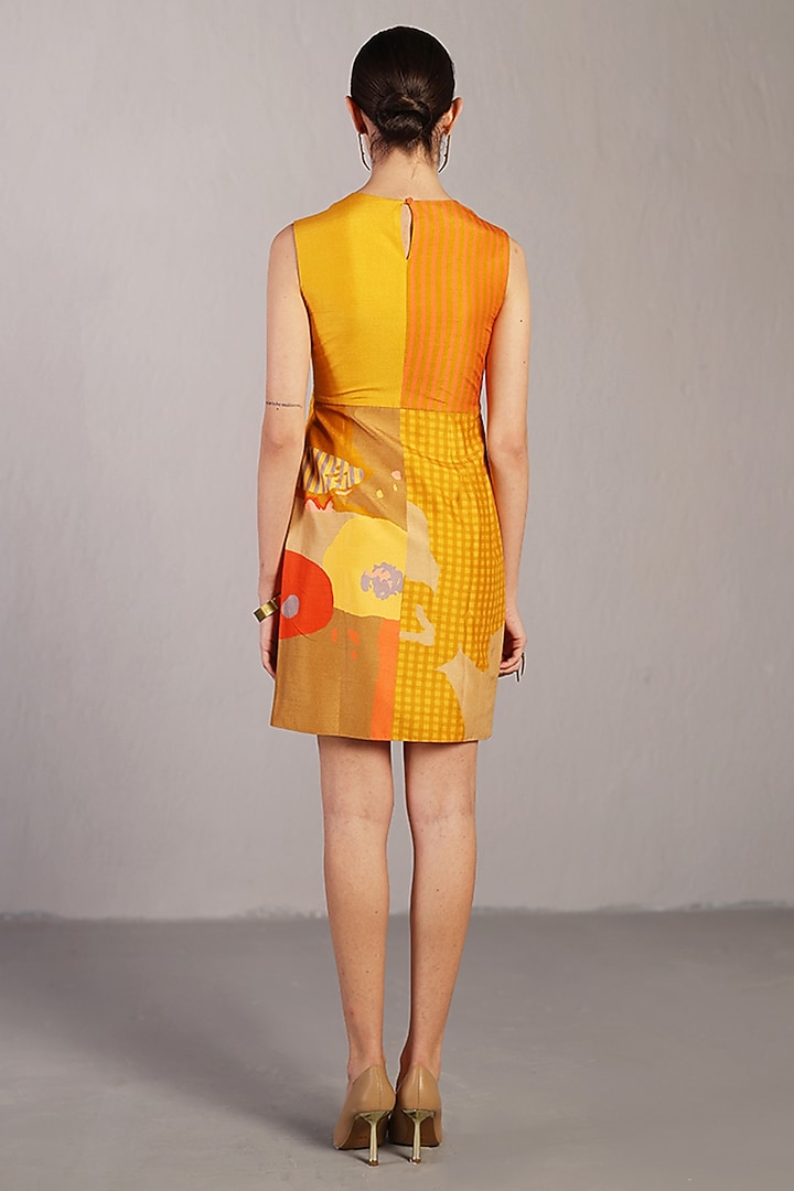 Yellow & Orange Dupion Silk Mini Summer Dress by CLOS at Pernia's Pop Up Shop