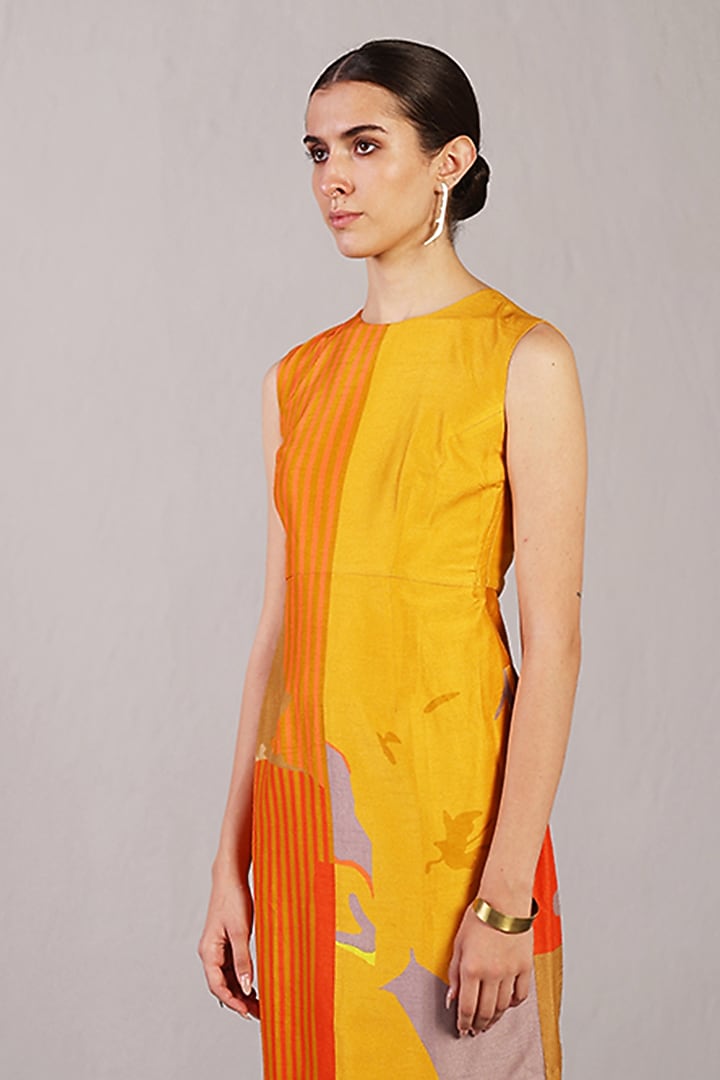 Yellow & Orange Dupion Silk Mini Summer Dress by CLOS at Pernia's Pop Up Shop