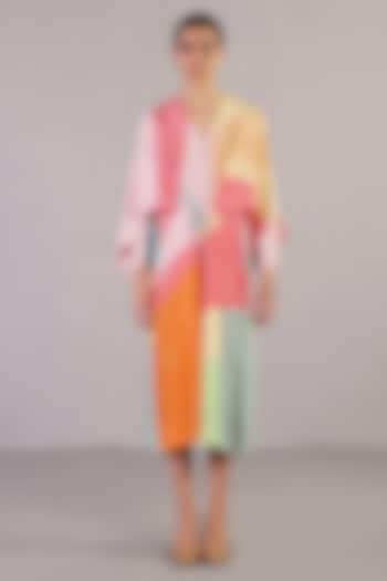 Multi-Colored Dupion Silk Kaftan Dress With Belt by CLOS at Pernia's Pop Up Shop