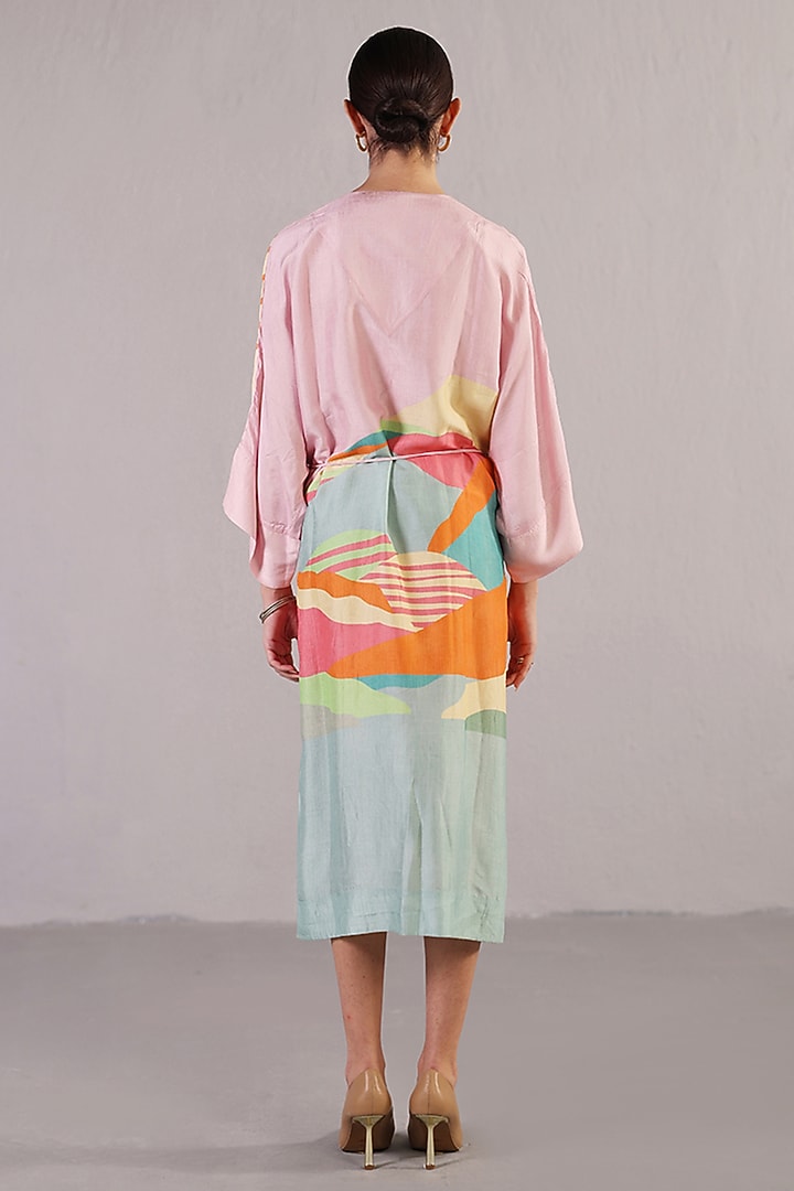Multi-Colored Dupion Silk Kaftan Dress With Belt by CLOS at Pernia's Pop Up Shop
