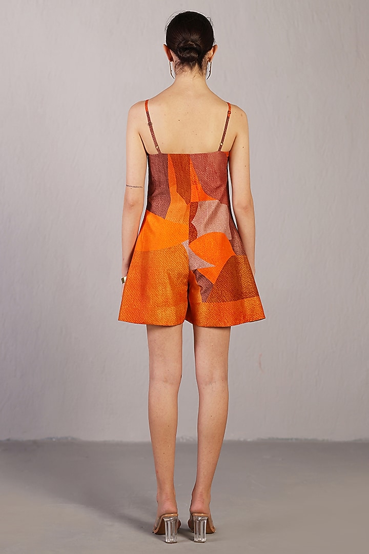 Orange & Rust Dupion Silk Playsuit by CLOS at Pernia's Pop Up Shop