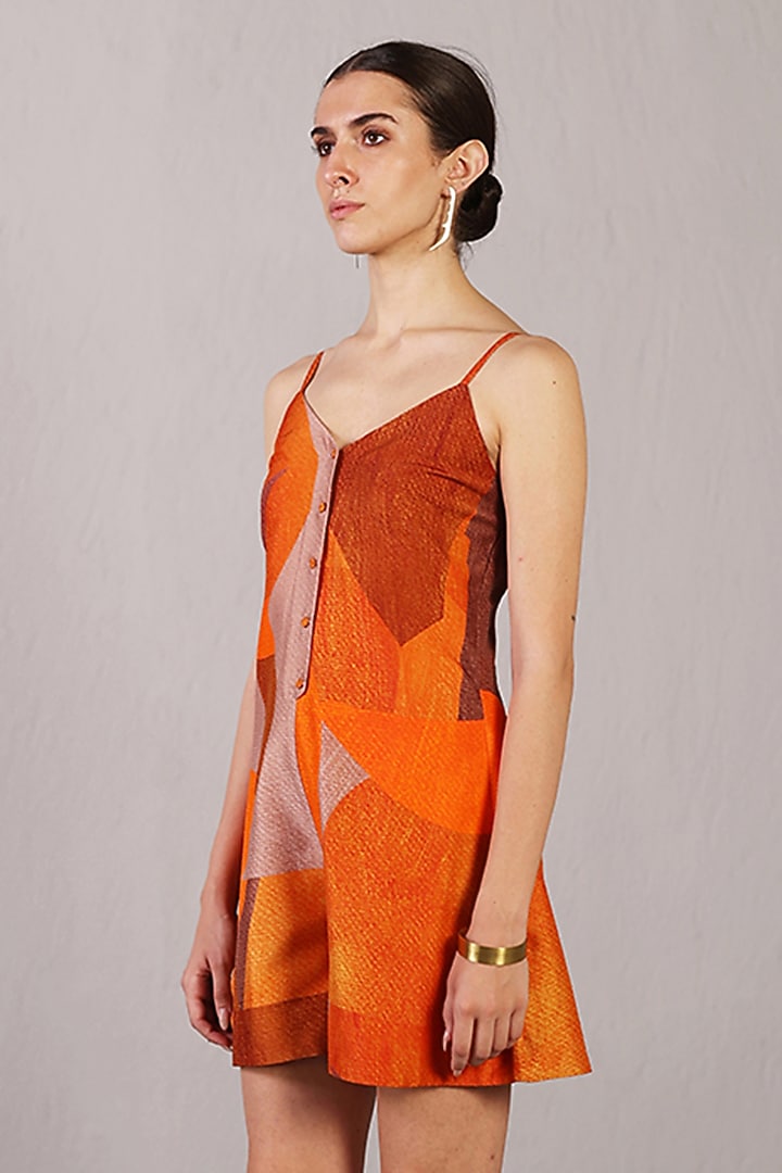 Orange & Rust Dupion Silk Playsuit by CLOS at Pernia's Pop Up Shop