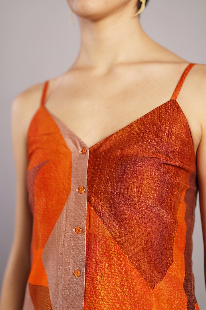 Orange & Rust Dupion Silk Playsuit by CLOS at Pernia's Pop Up Shop